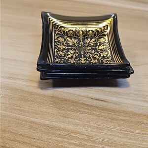 Black and Gold Square smoke glass butter Pat Set